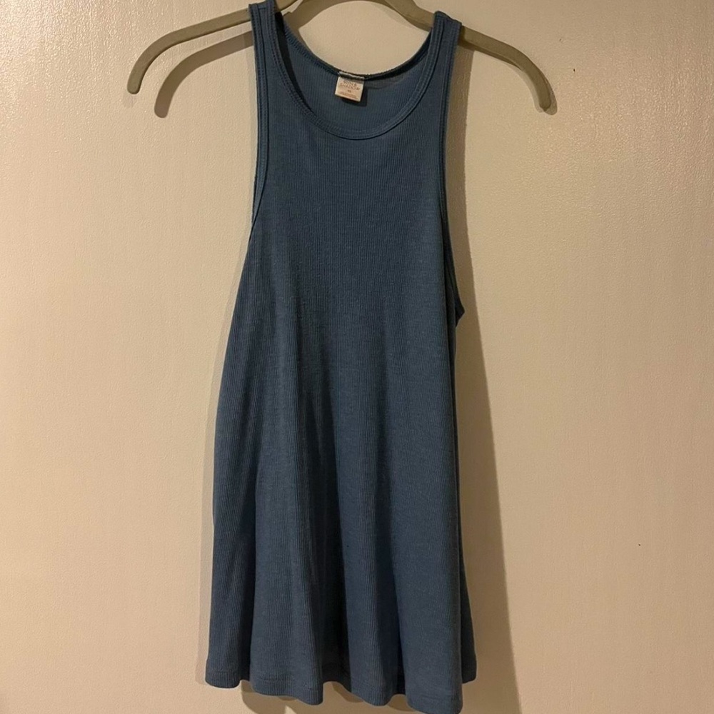 Blue Ribbed Relaxed Fit Tank Top